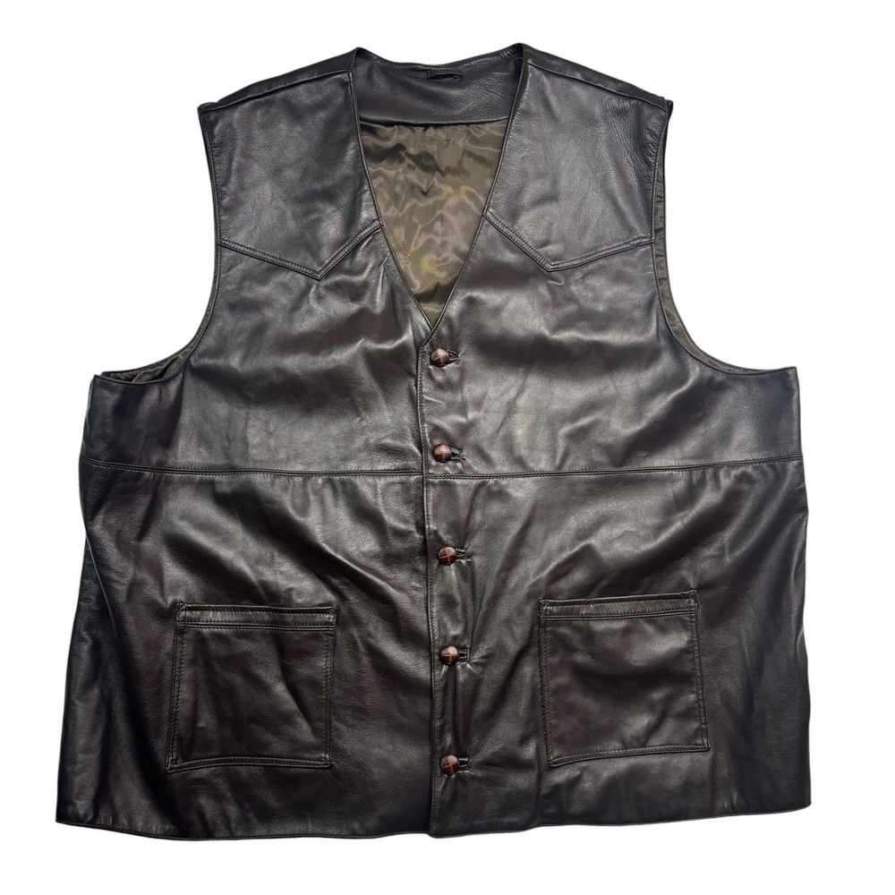 vtg‎ 60R 4XL Brown Leather Vest Biker Motorcycle Soft Lambskin Western Bespoke